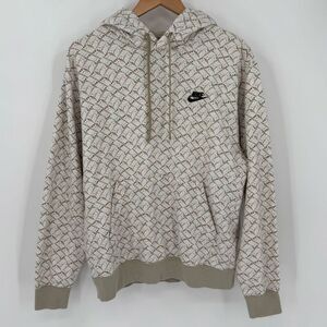Nike Essentials AOP Fleece Hoodie Sweatshirt Limestone Beige White Men Medium